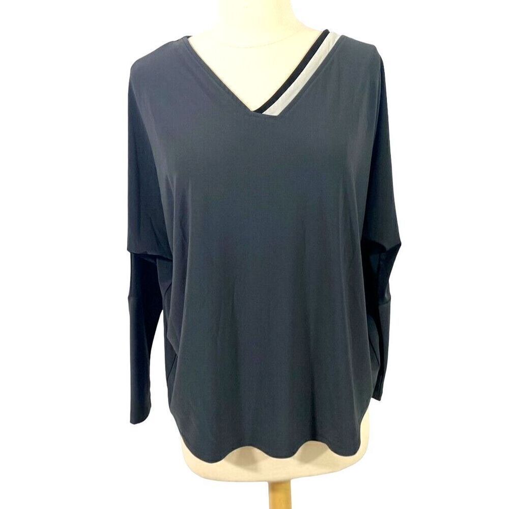 Sympli Gray Underline Cinch Top Tunic Size 6 V-Neck Stretchy Jersey Knit Travel